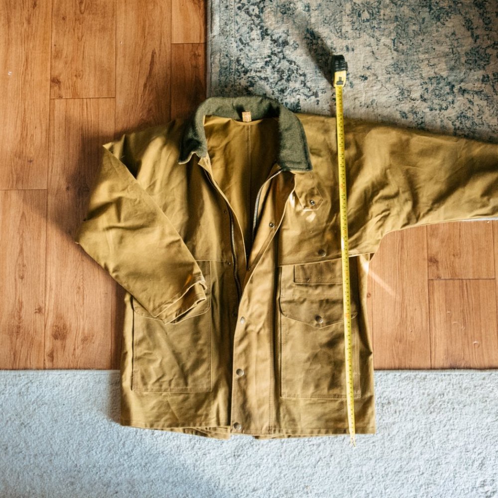 Filson Tin Cloth Packer Coat Tan Waxed Cotton Canvas Jacket